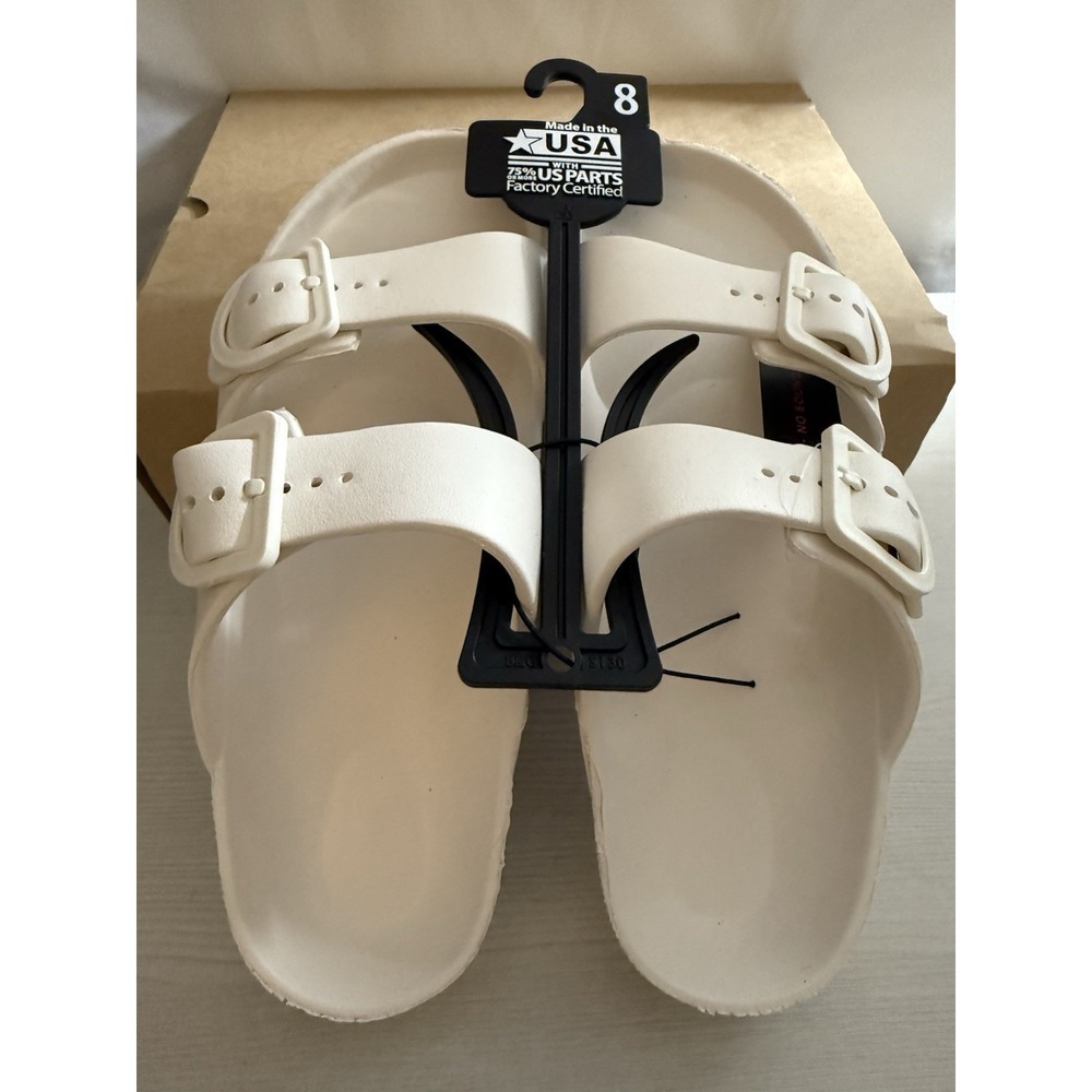 No Boundaries Sandals Women's Sz 8 White Double Buckle Comfort Slip-on Slide New